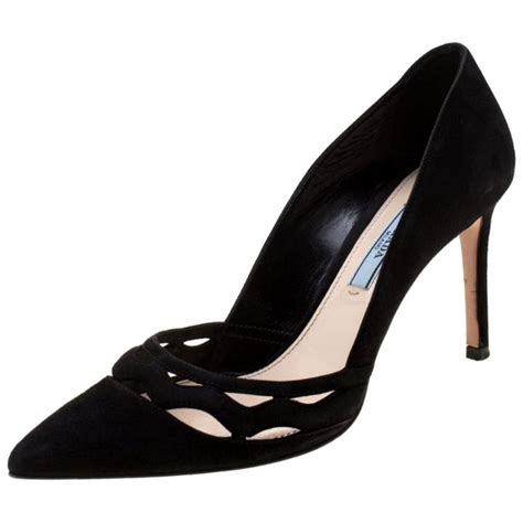 prada black suede wave cutout pumps|Black Brushed Leather Cut.